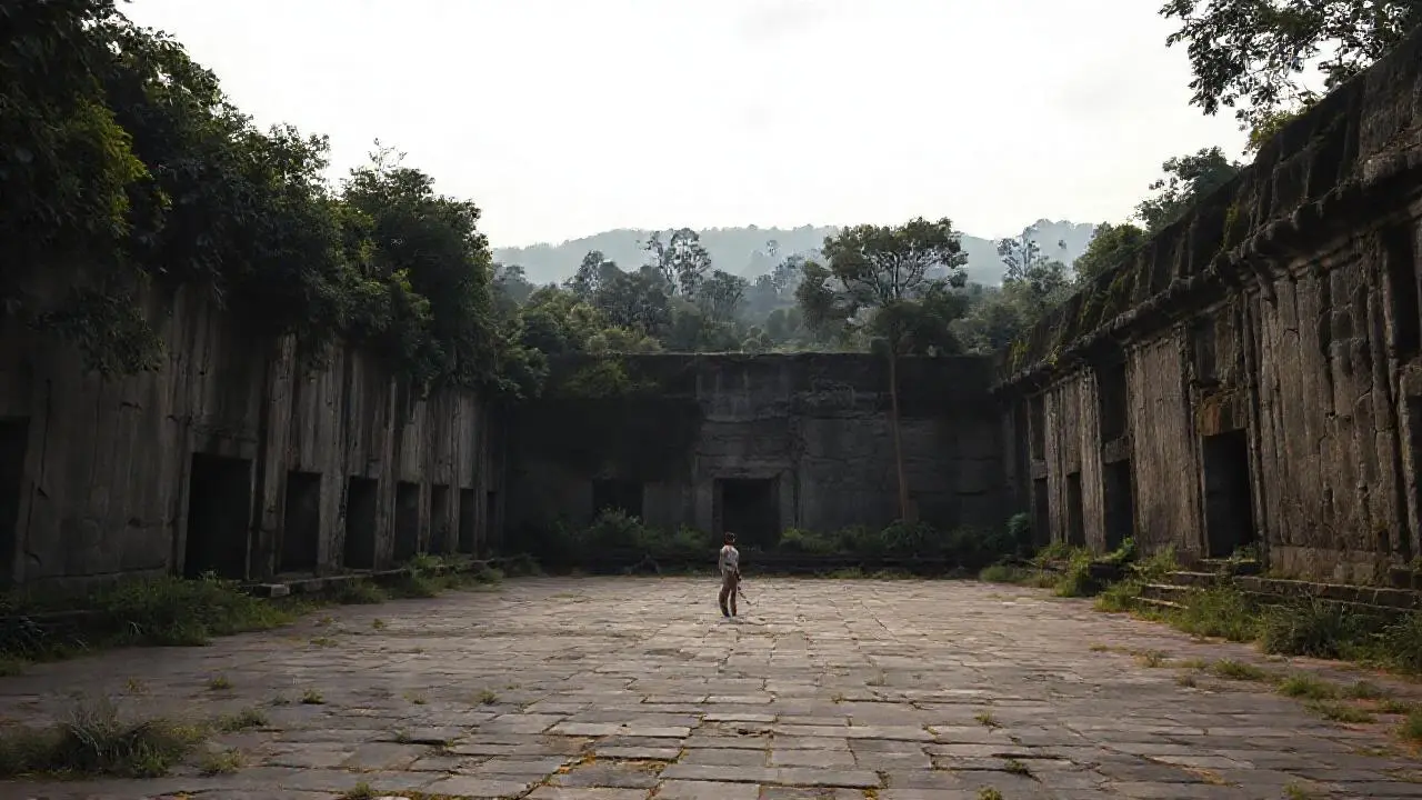 Ruinas ancestrales, quietud, y luz tenue
