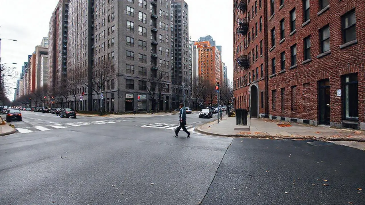 Calle urbana gris, ambiente tranquilo y difuso