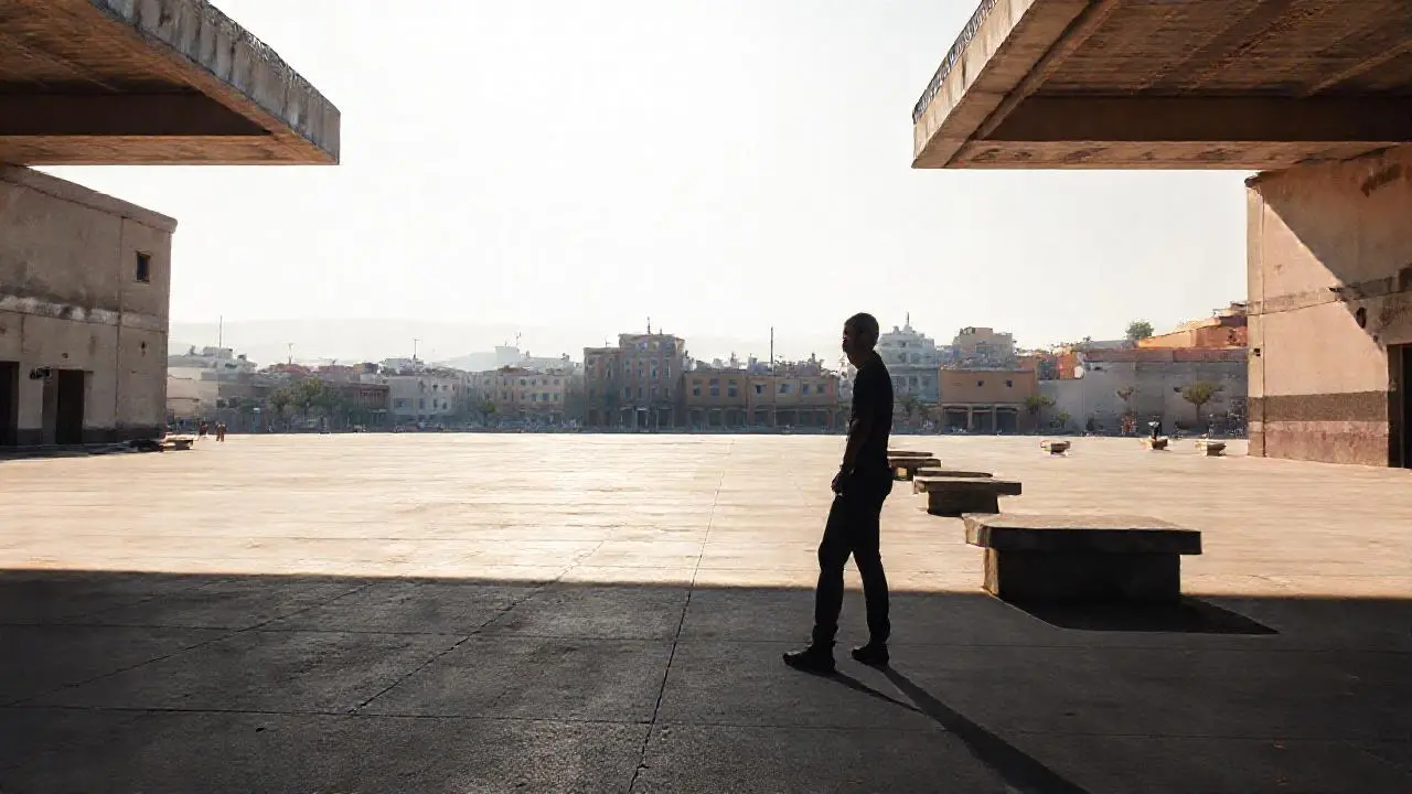 Tranquila tarde urbana, espacio abierto y luz suave