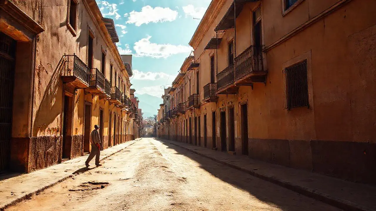 Calle antigua, luz cálida y atmósfera serena