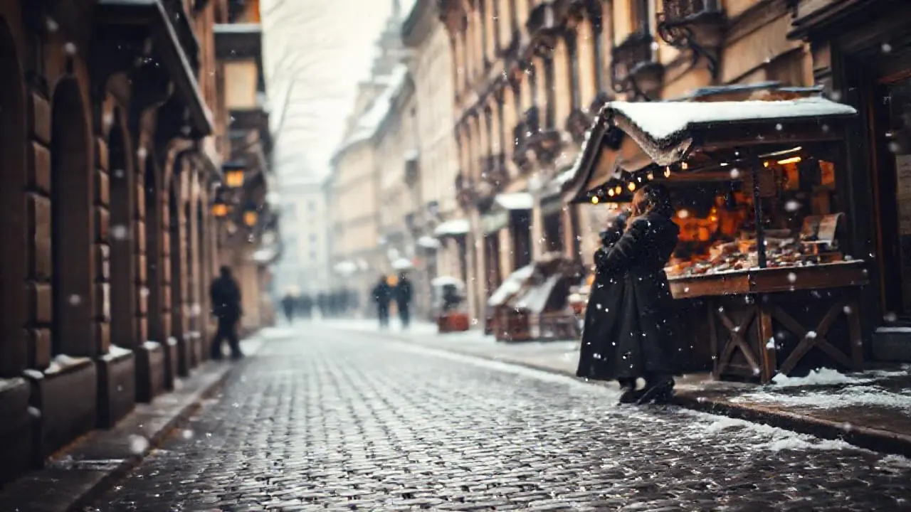 Calle nevada, nostálgica y atmosférica