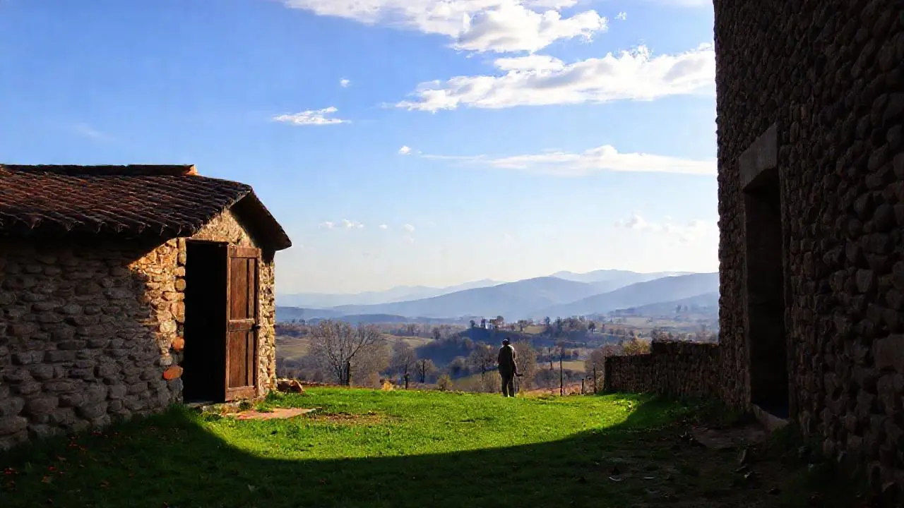 Paz rural, luz suave, paisaje vasto