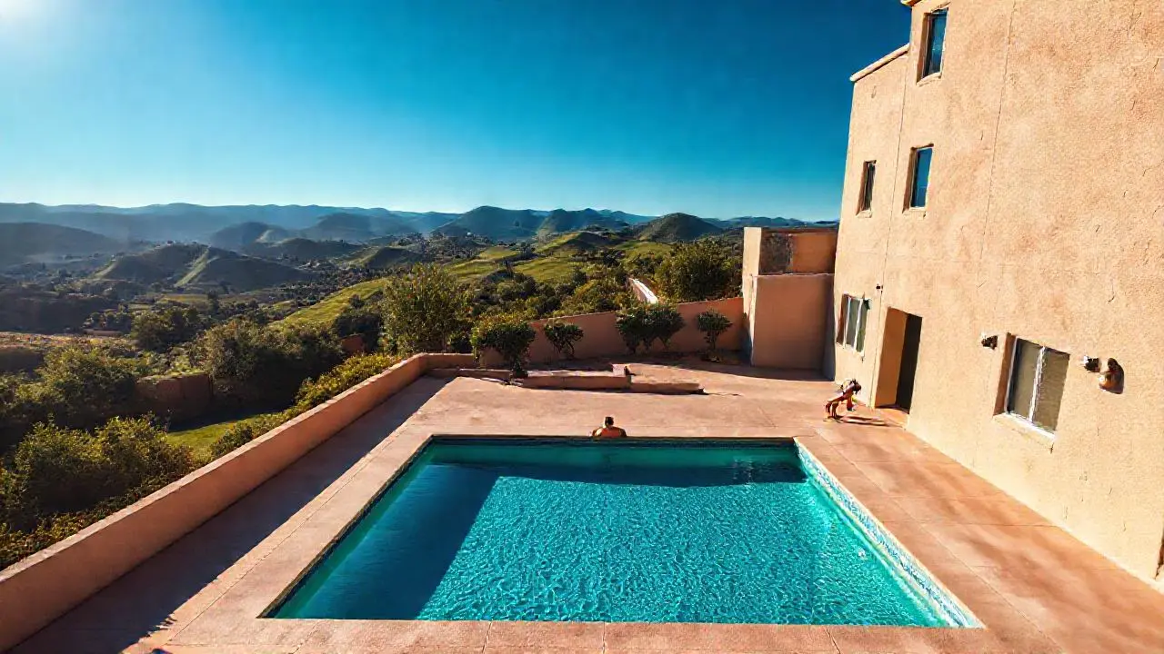 Piscina relajante bajo luz cálida
