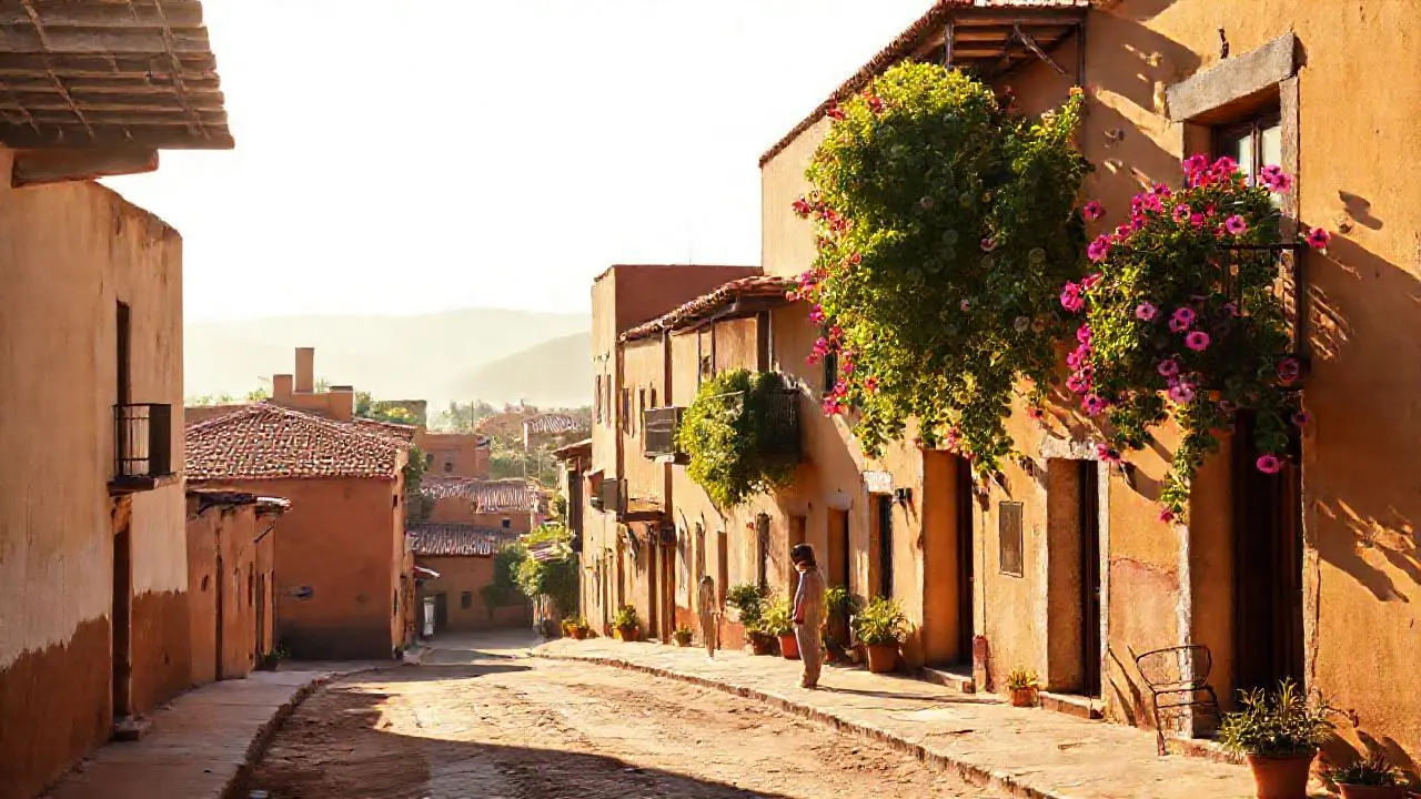 Pueblo antiguo, tranquilo y soleado