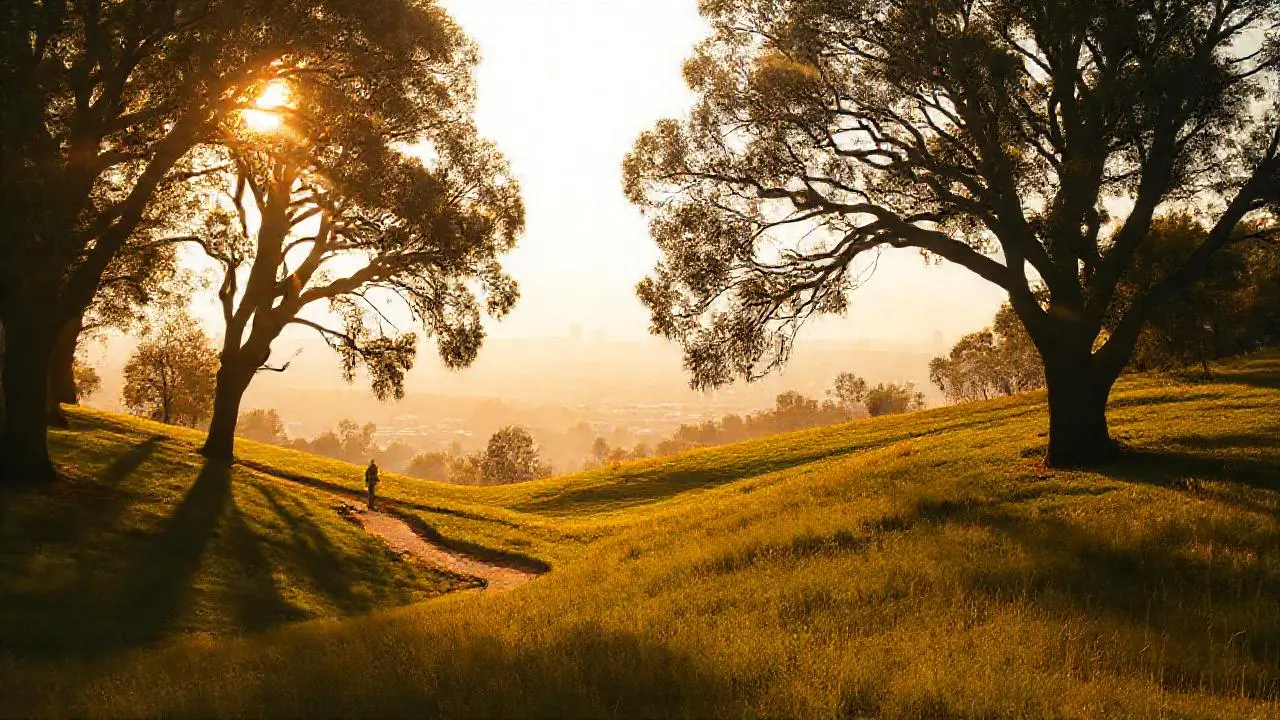 Paisaje tranquilo, vasto y ligeramente brumoso