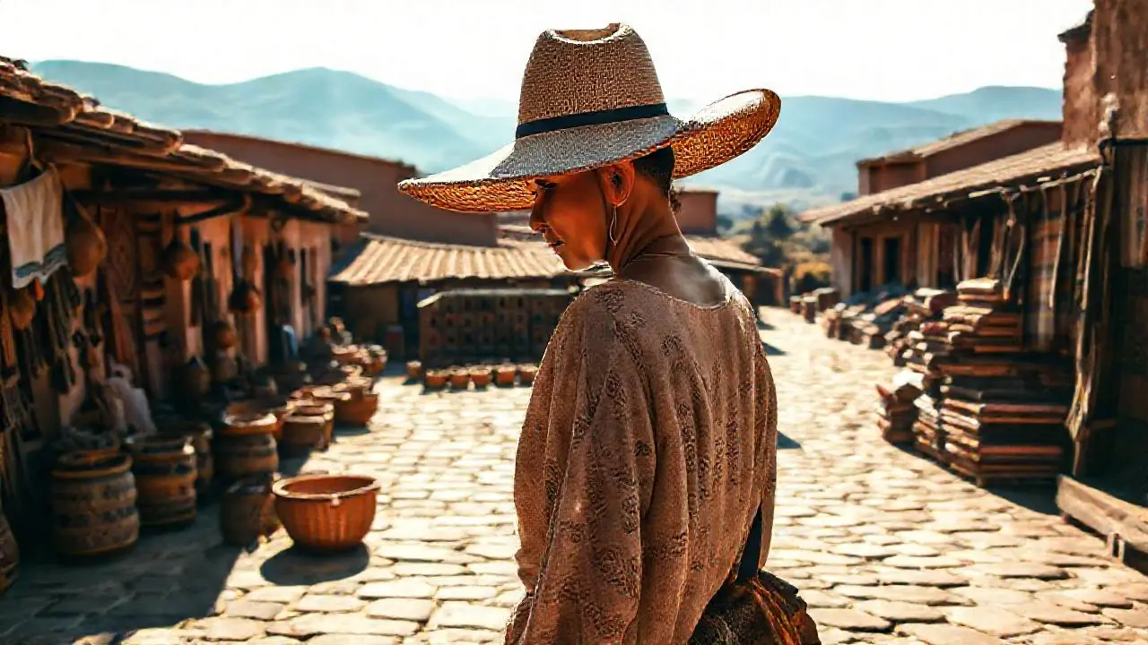 Pueblo soleado, cálido y ligeramente borroso