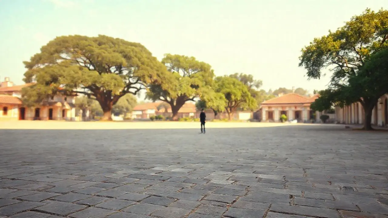 Plaza colonial, luz suave y ambiente tranquilo