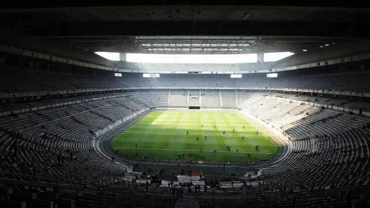 Inmenso estadio, vacío y atmosférico