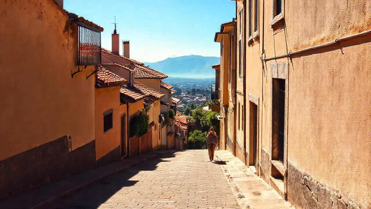 Calma, luz suave en barrio antiguo