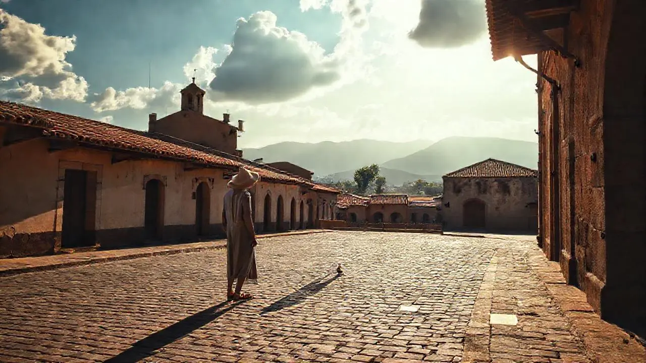 Luz serena ilumina un paisaje antiguo