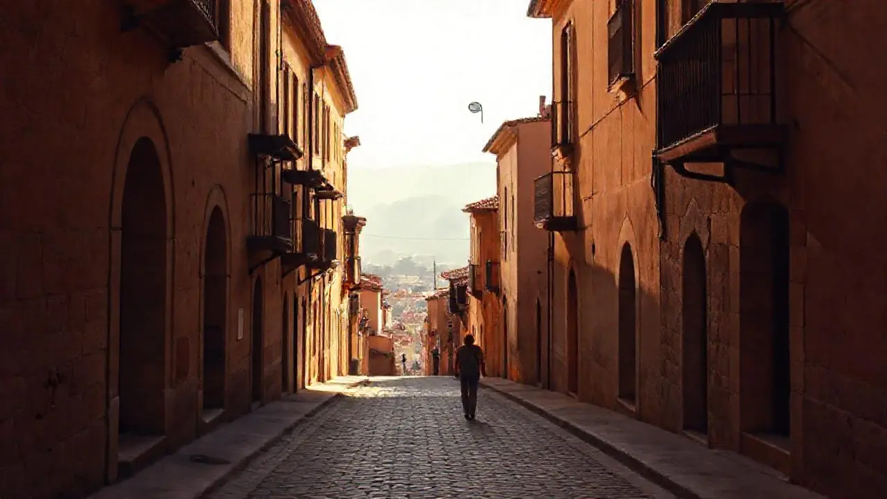 Pueblo antiguo, tranquilo y bañado por la luz
