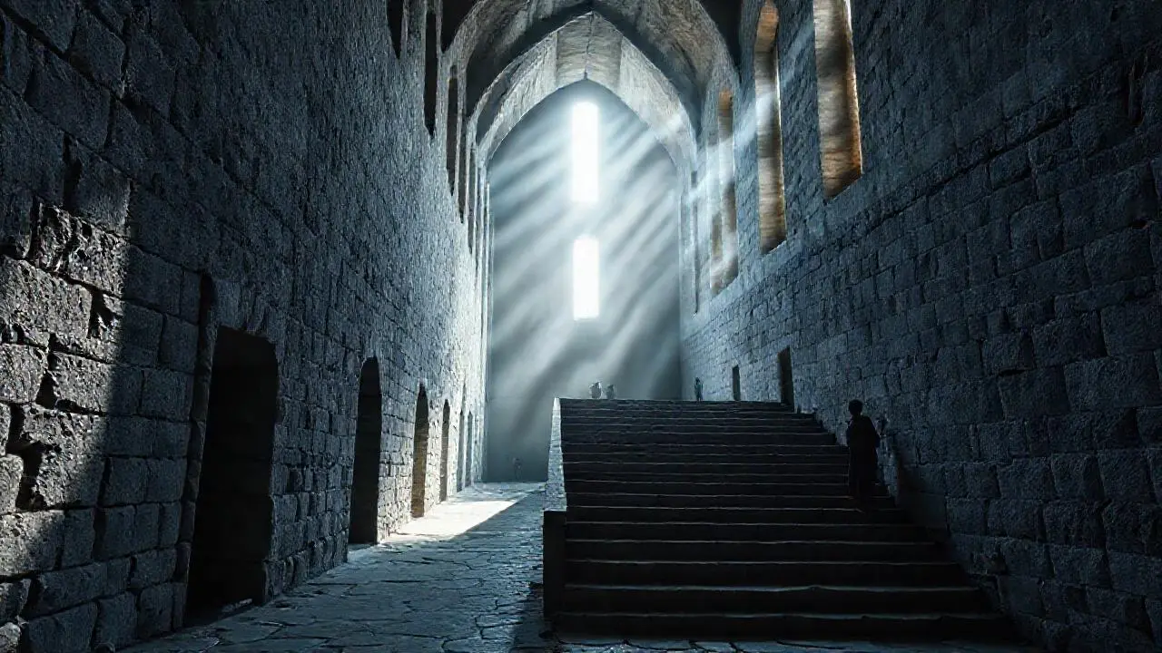 Imponente arquitectura antigua, llena de luz tenue