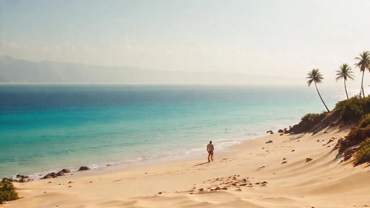 Playa tranquila bajo cielo expansivo