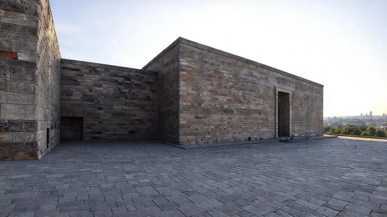 Edificio antiguo y extenso bajo cielo amplio