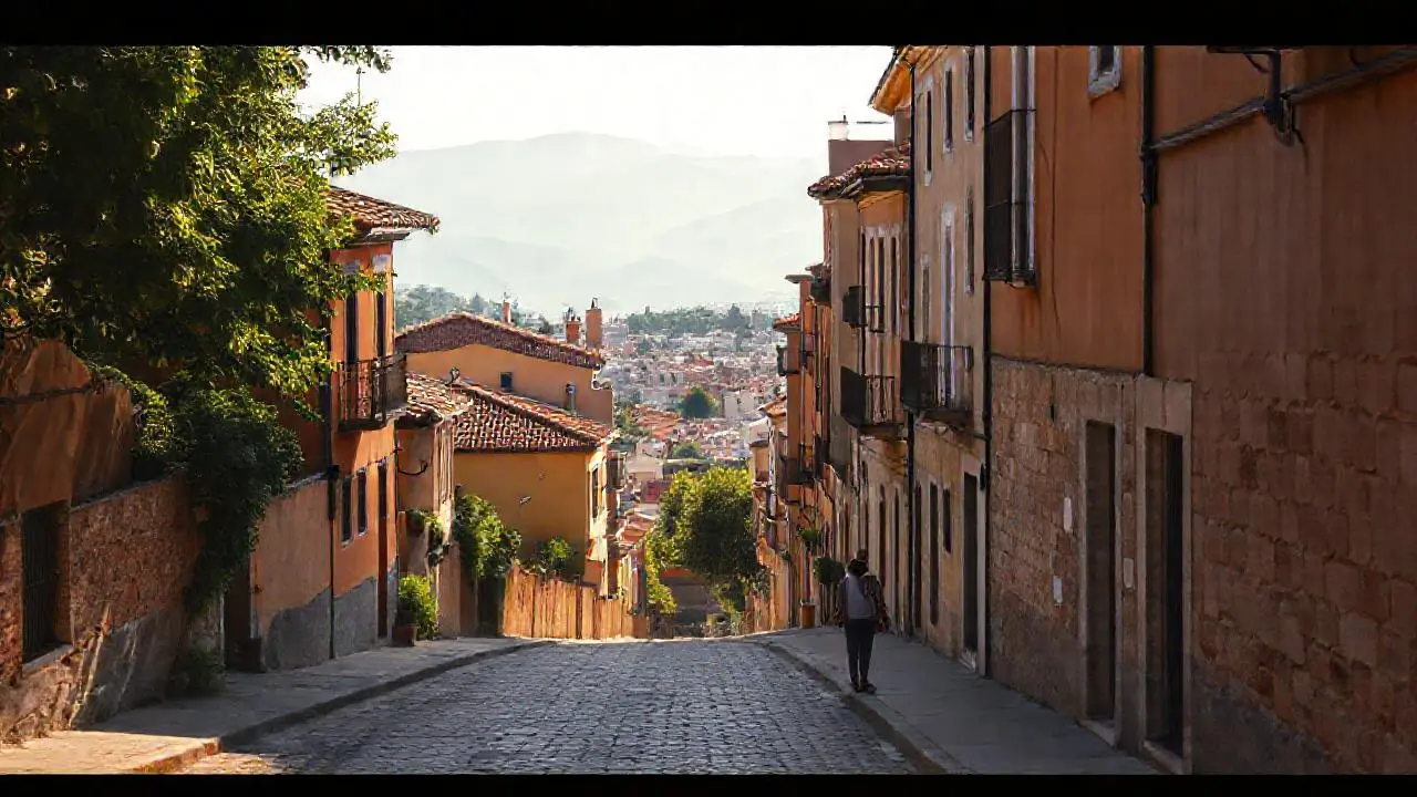 Calle tranquila con encanto y perspectiva lejana