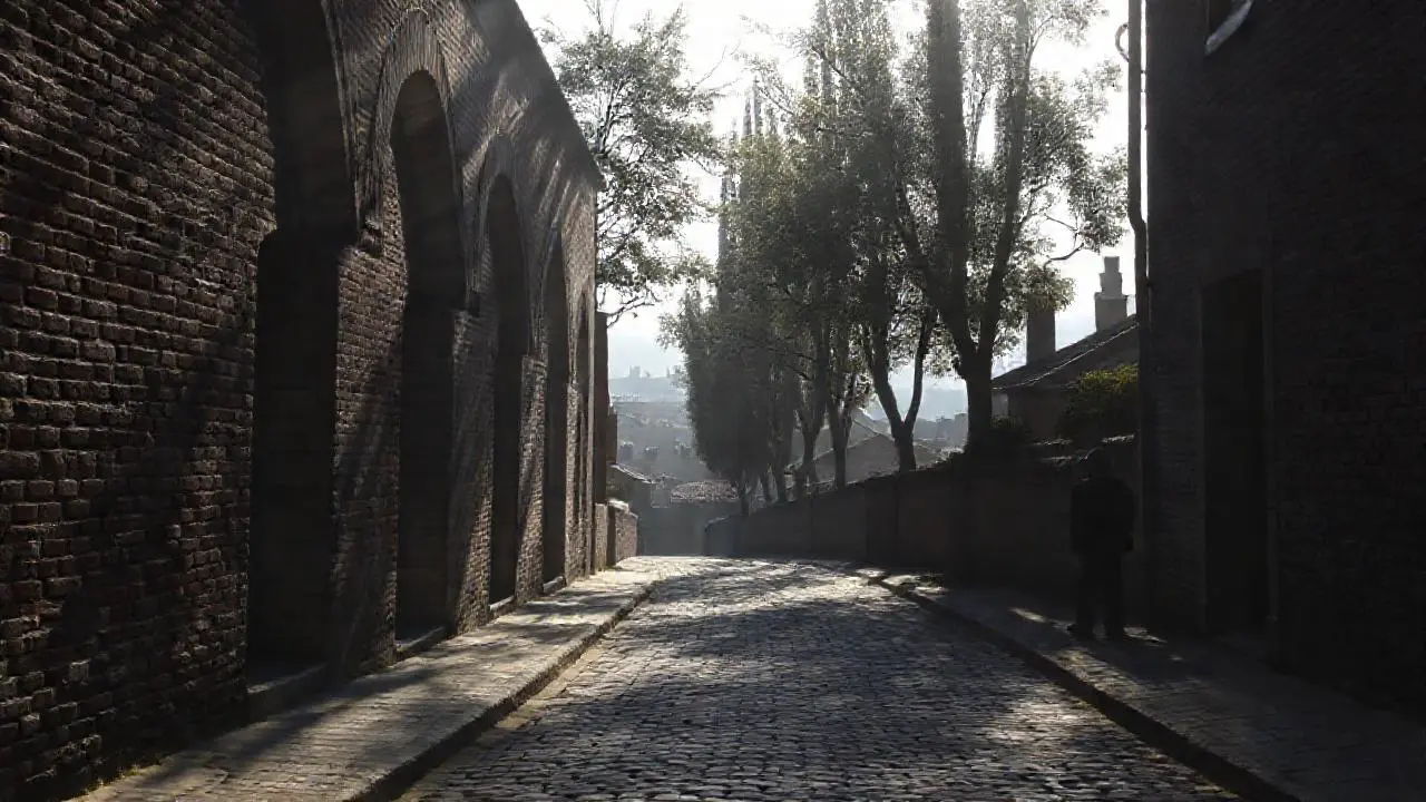 Arquitectura antigua, luz tenue y ambiente sereno