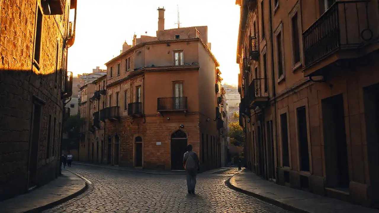 Una calle antigua, luminosa y serena
