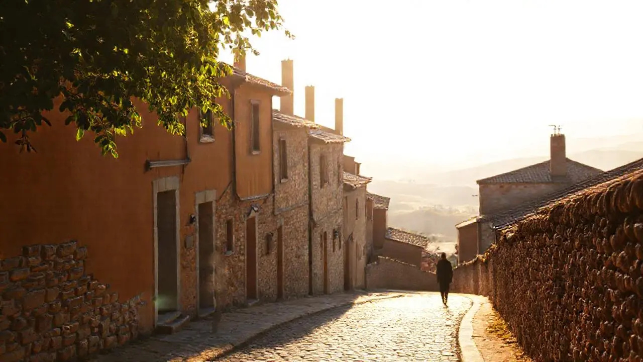 Pueblo rural bañado en luz suave
