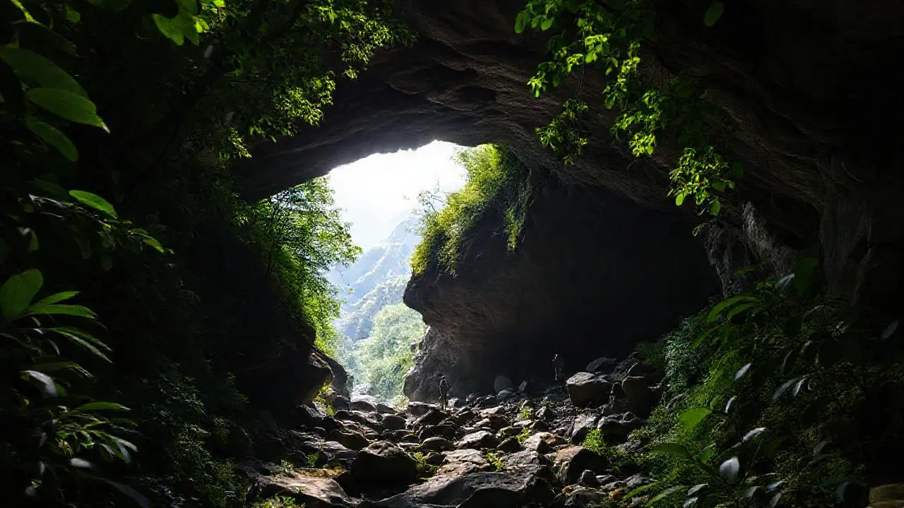 Cueva húmeda, natural, y misteriosa