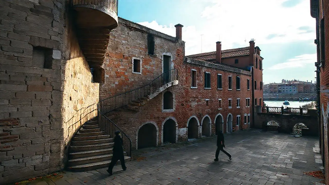 Arquitectura veneciana antigua, luz suave y misteriosa