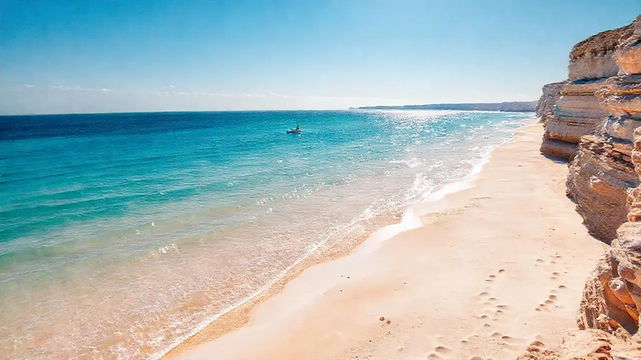 Costa serena, luz cálida y horizonte abierto