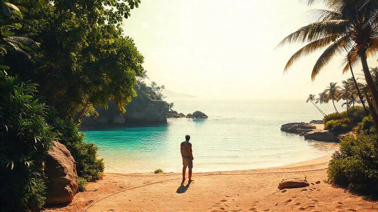 Paz tropical, luz dorada y espacio