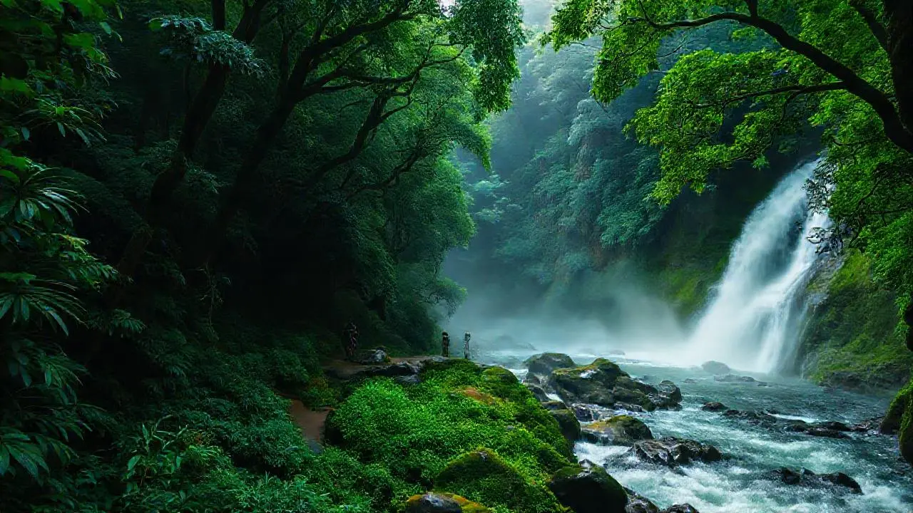 Selva exuberante y poderosa cascada