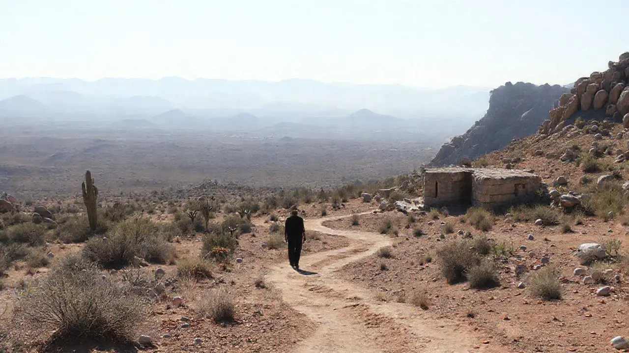 Paisaje árido mexicano con restos ancestrales