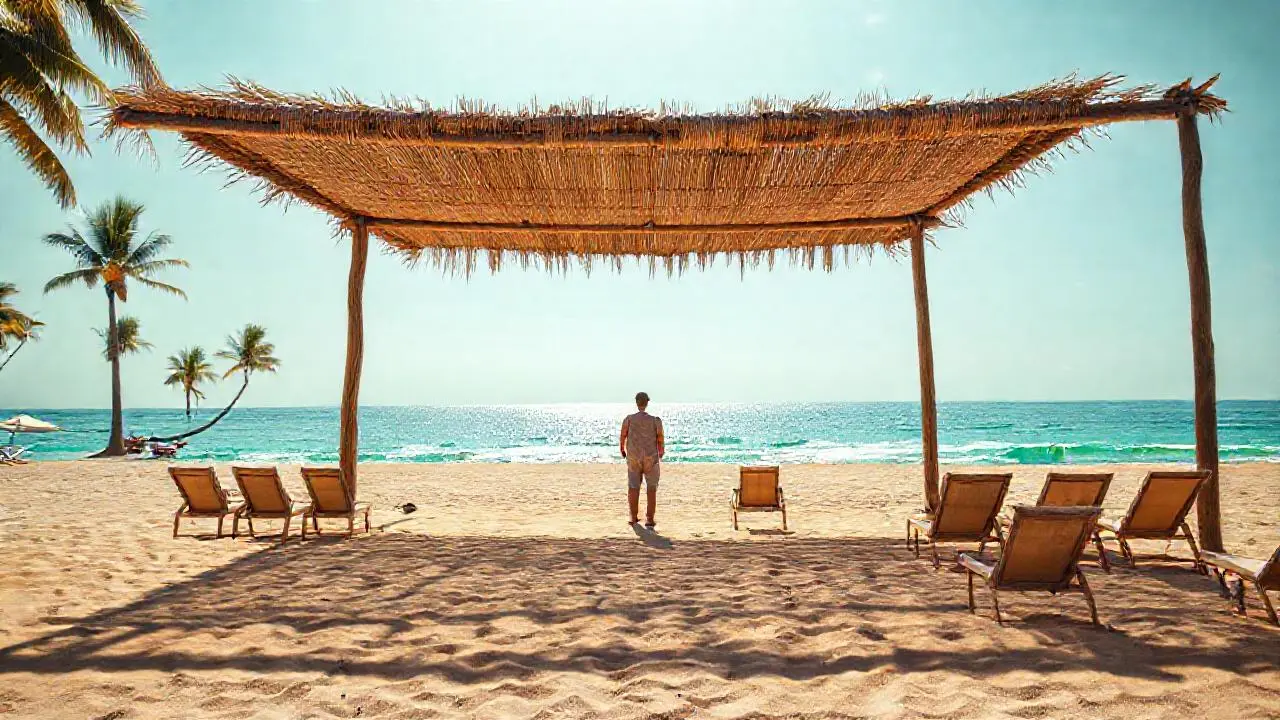 Playa serena, luz cálida y relajante