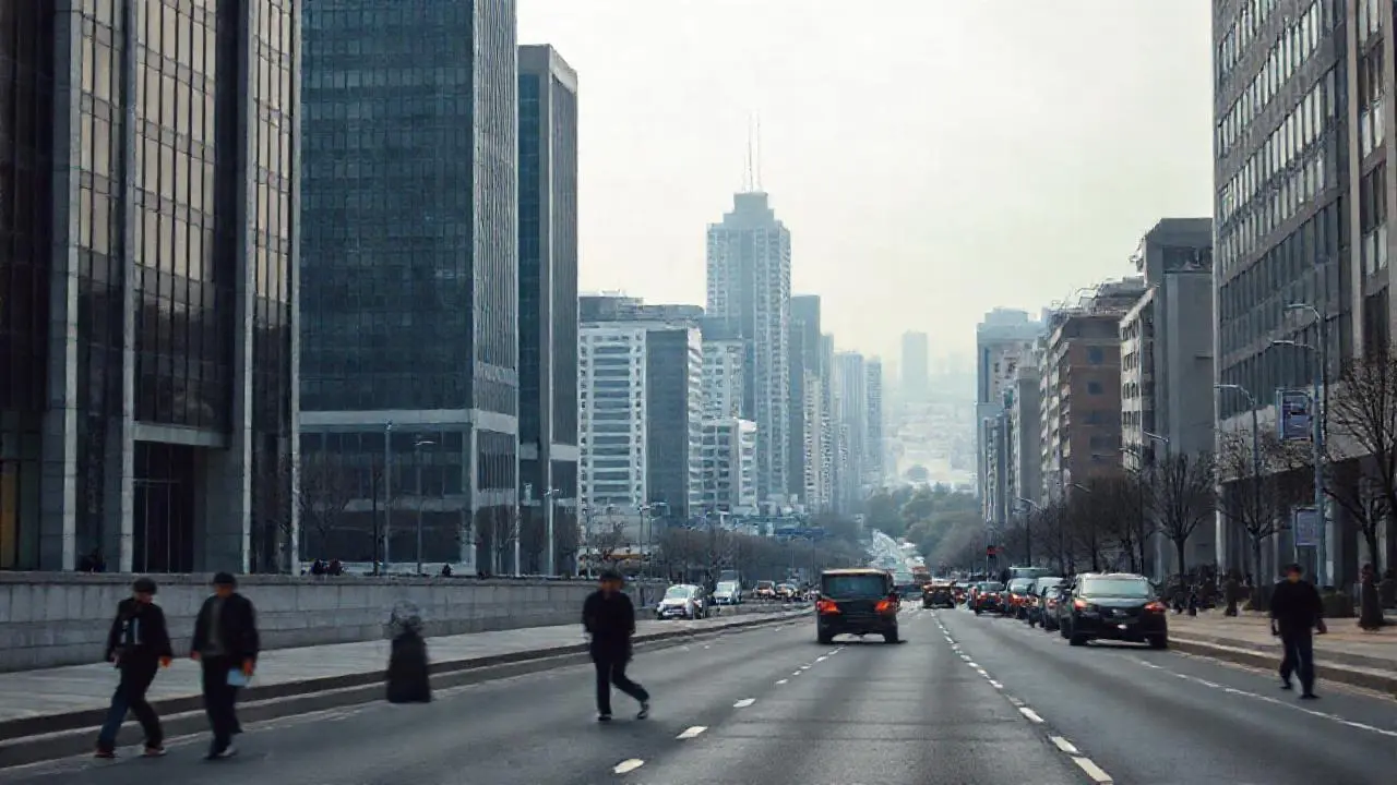 Ciudad moderna, grisácea y difusa