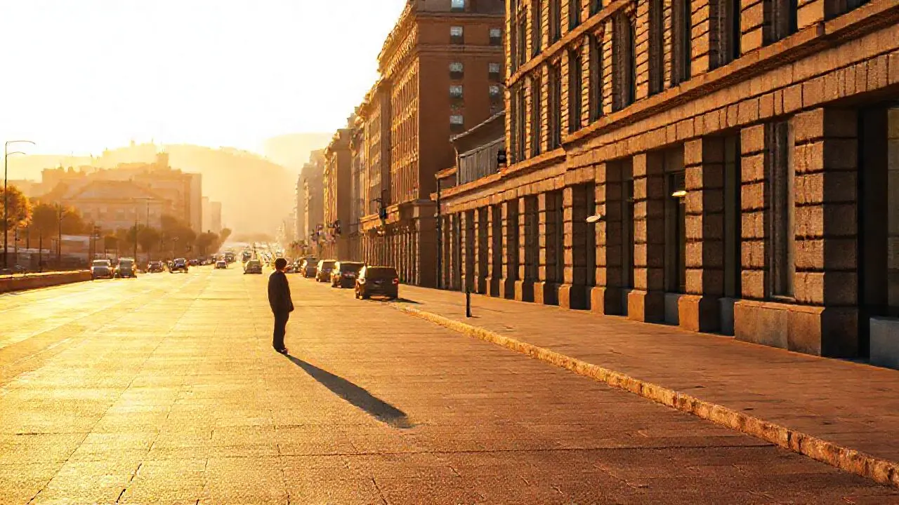 Una calle urbana, tranquila y ligeramente desaturada