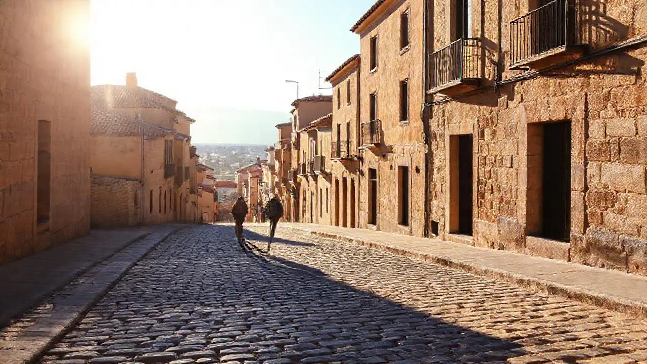 Pueblo antiguo bajo luz cálida y quieta
