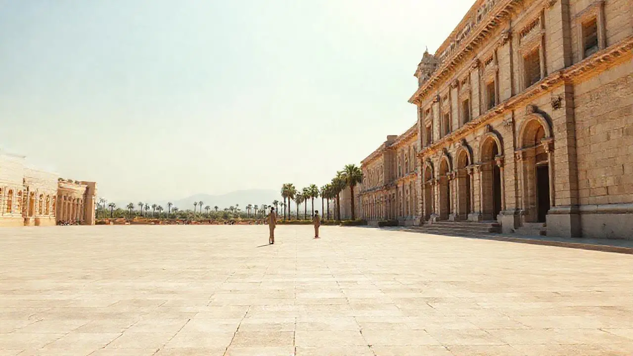 Plaza soleada, tranquila y realista