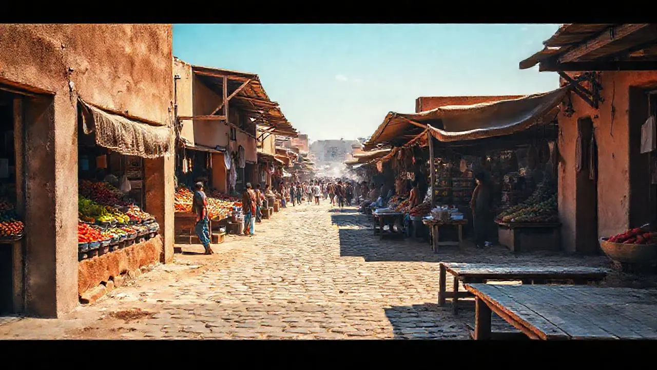 Mercado bullicioso, cálido y antiguo