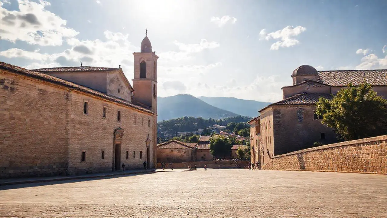 Paisaje tranquilo con arquitectura antigua y luz cálida