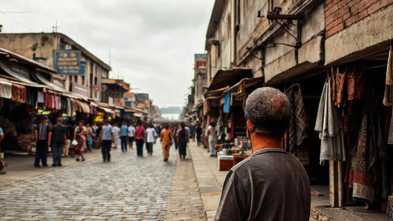 Mercado antiguo, atmósfera suave y polvorienta