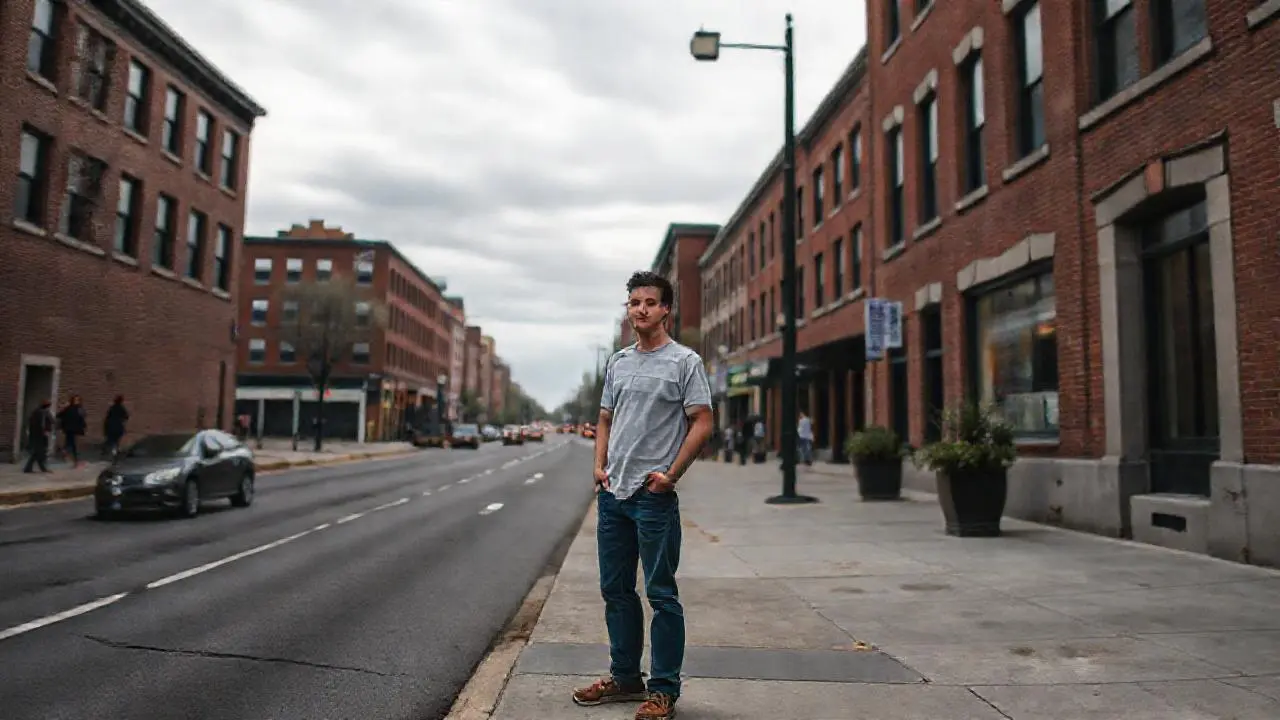 Calle urbana, ambiente tenue y realista