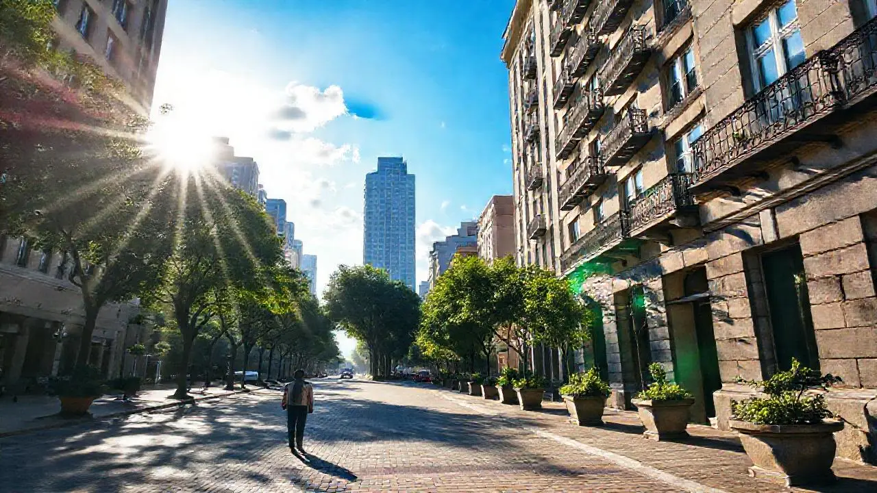 Luz suave ilumina una amplia calle urbana