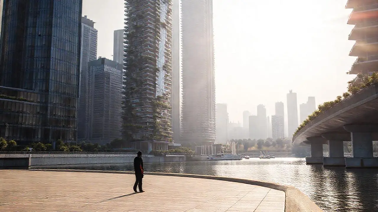Ciudad moderna, tranquila y luminosa