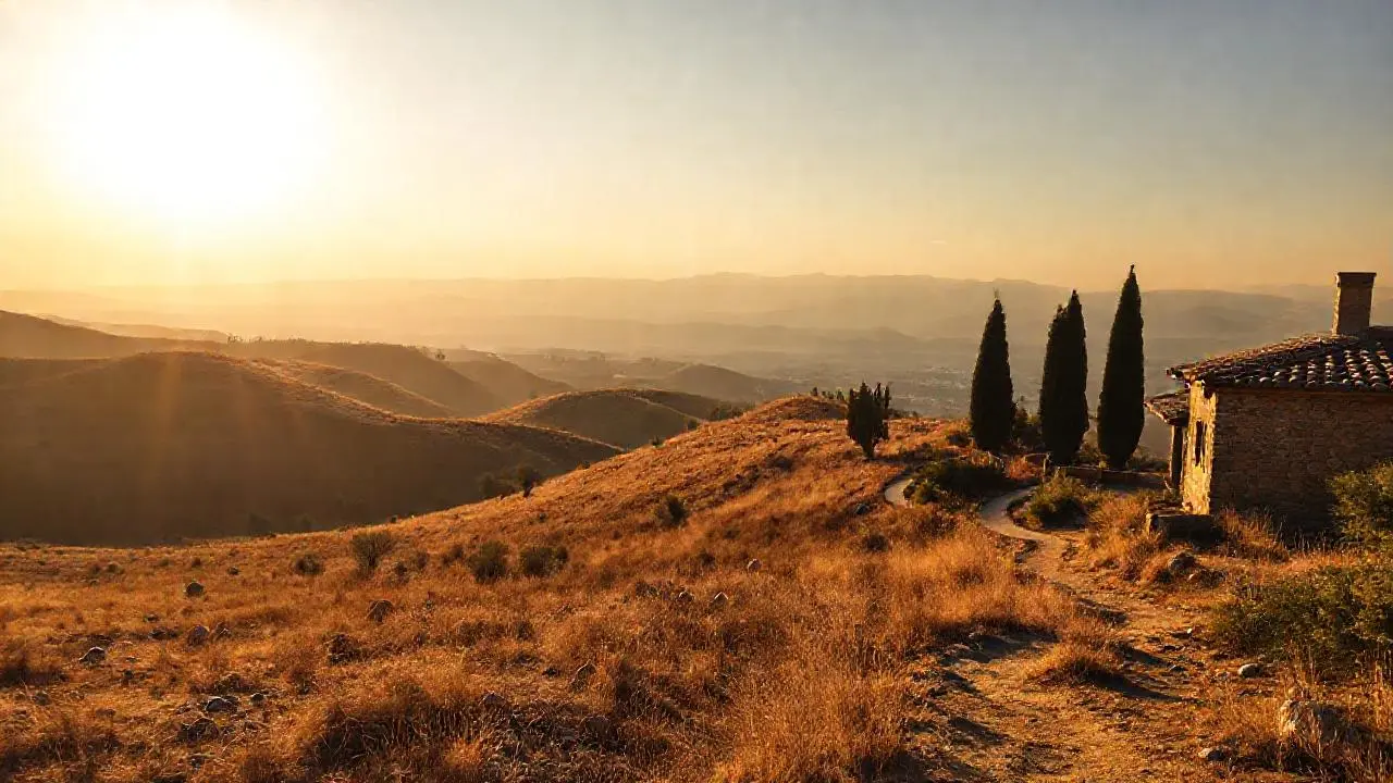 Paisaje sereno, vasto y bañado en luz