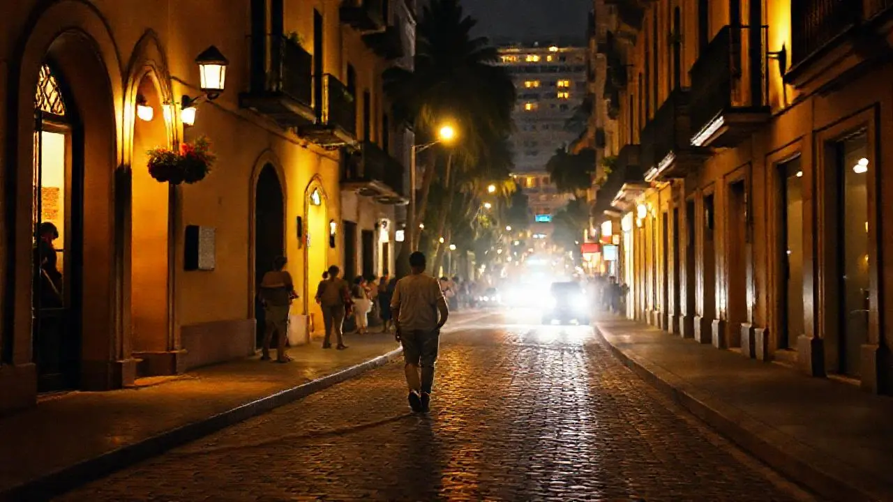 Calle antigua, tranquila y ligeramente brumosa