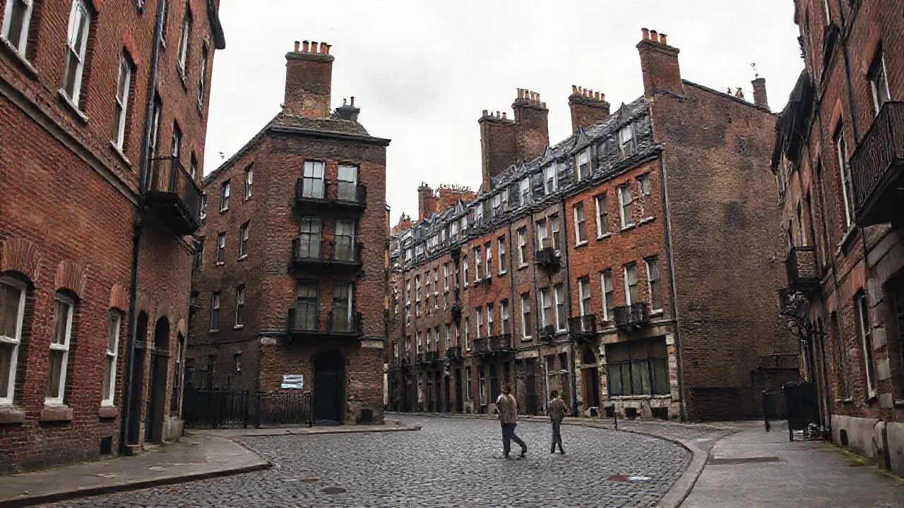 Calle antigua y densa, ambiente urbano