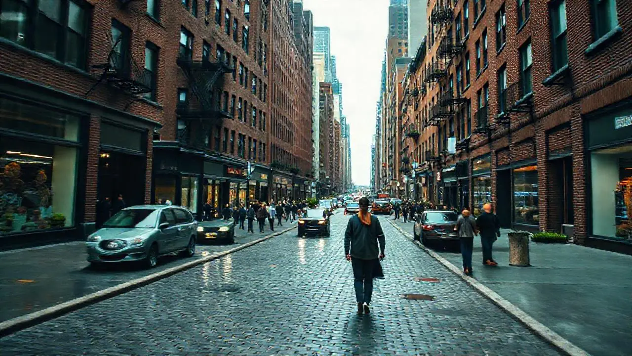 Calle urbana, melancólica y ligeramente borrosa