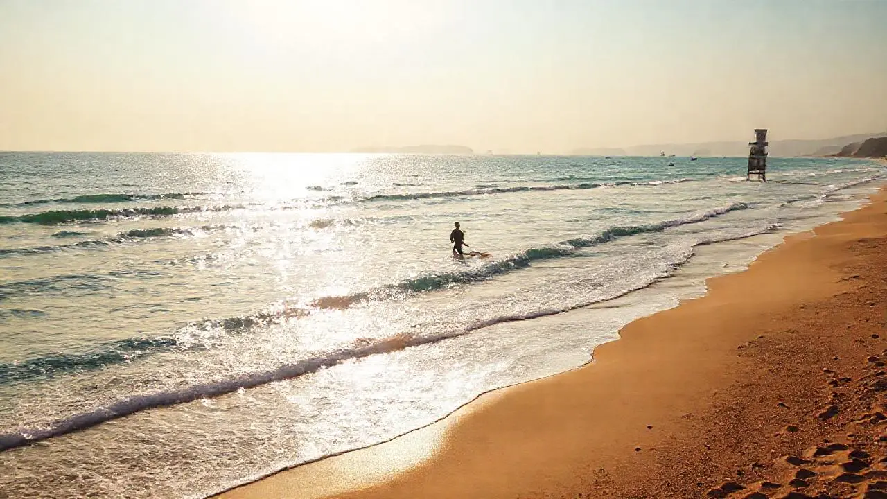 Playa tranquila bajo luz dorada