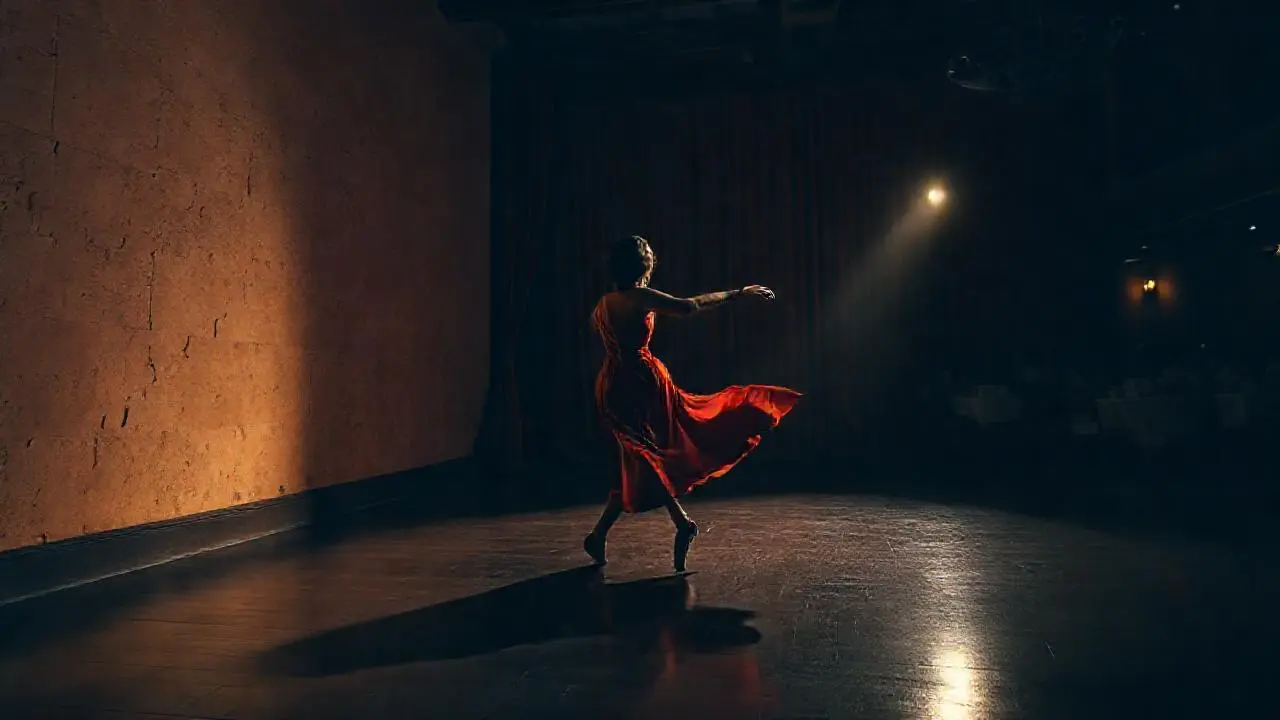 Escena teatral evocadora, misteriosa y sutil