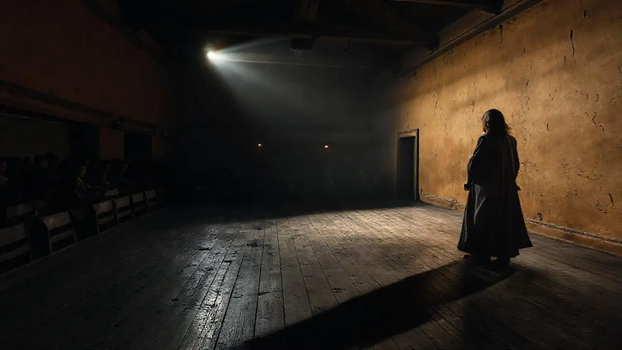 Antiguo escenario teatral, misterioso y evocador