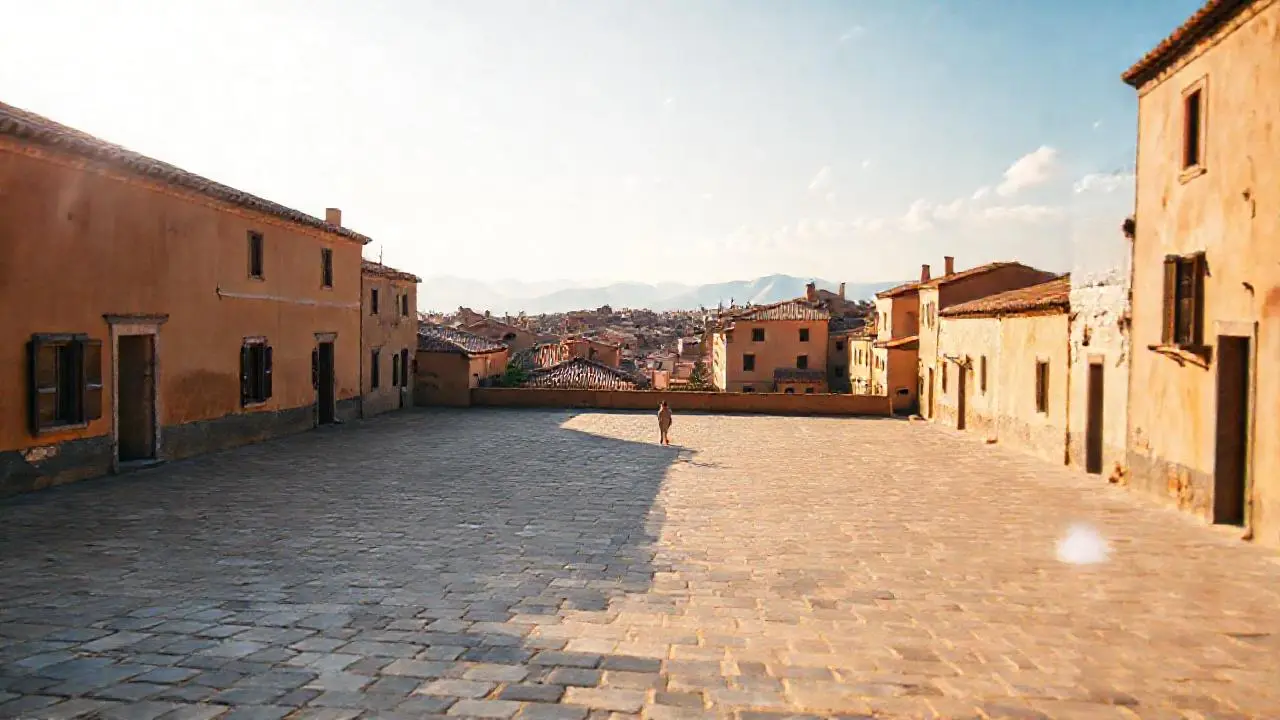 Pueblo antiguo, tranquilo y soleado