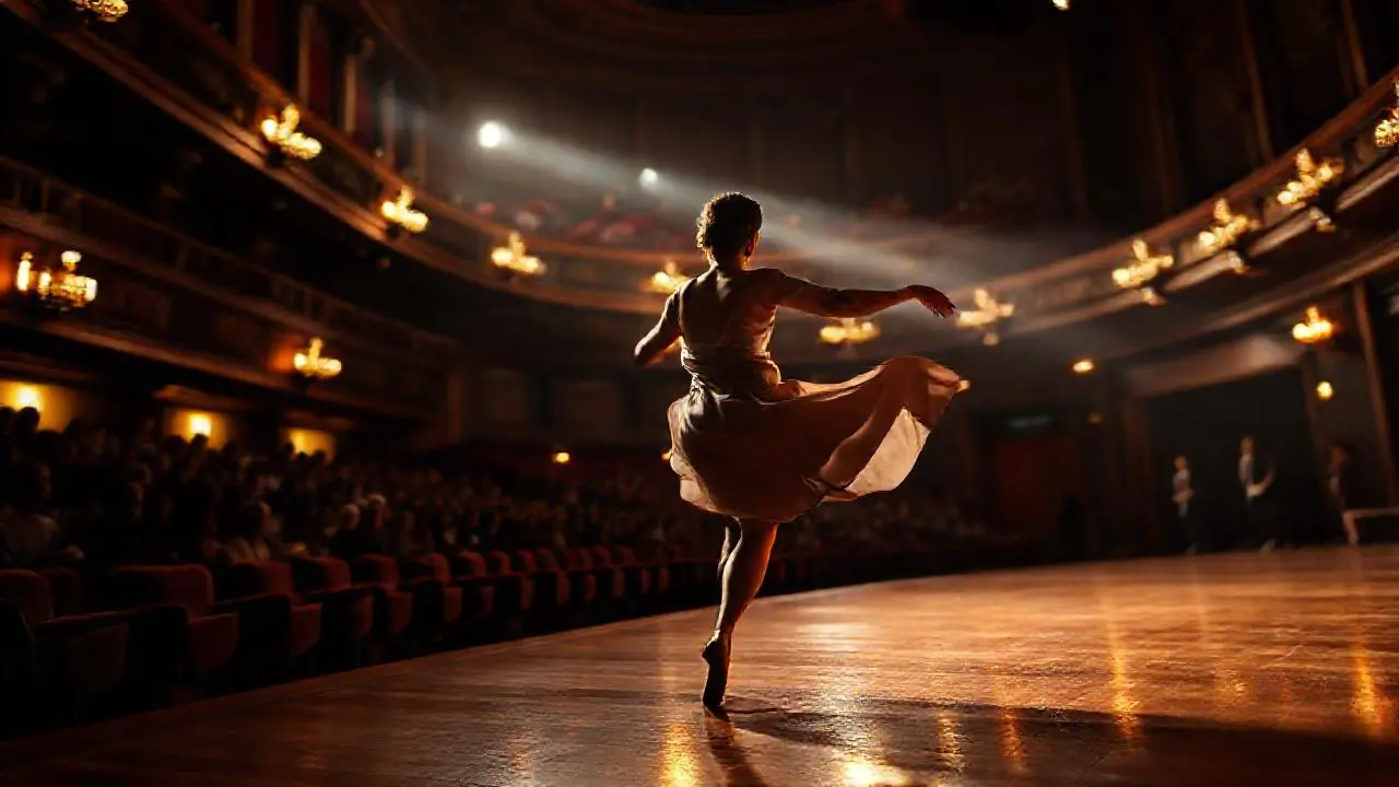 Espectacular escena teatral, danza en movimiento