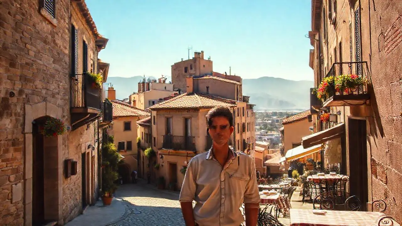 Pueblo antiguo, tranquilo y soleado