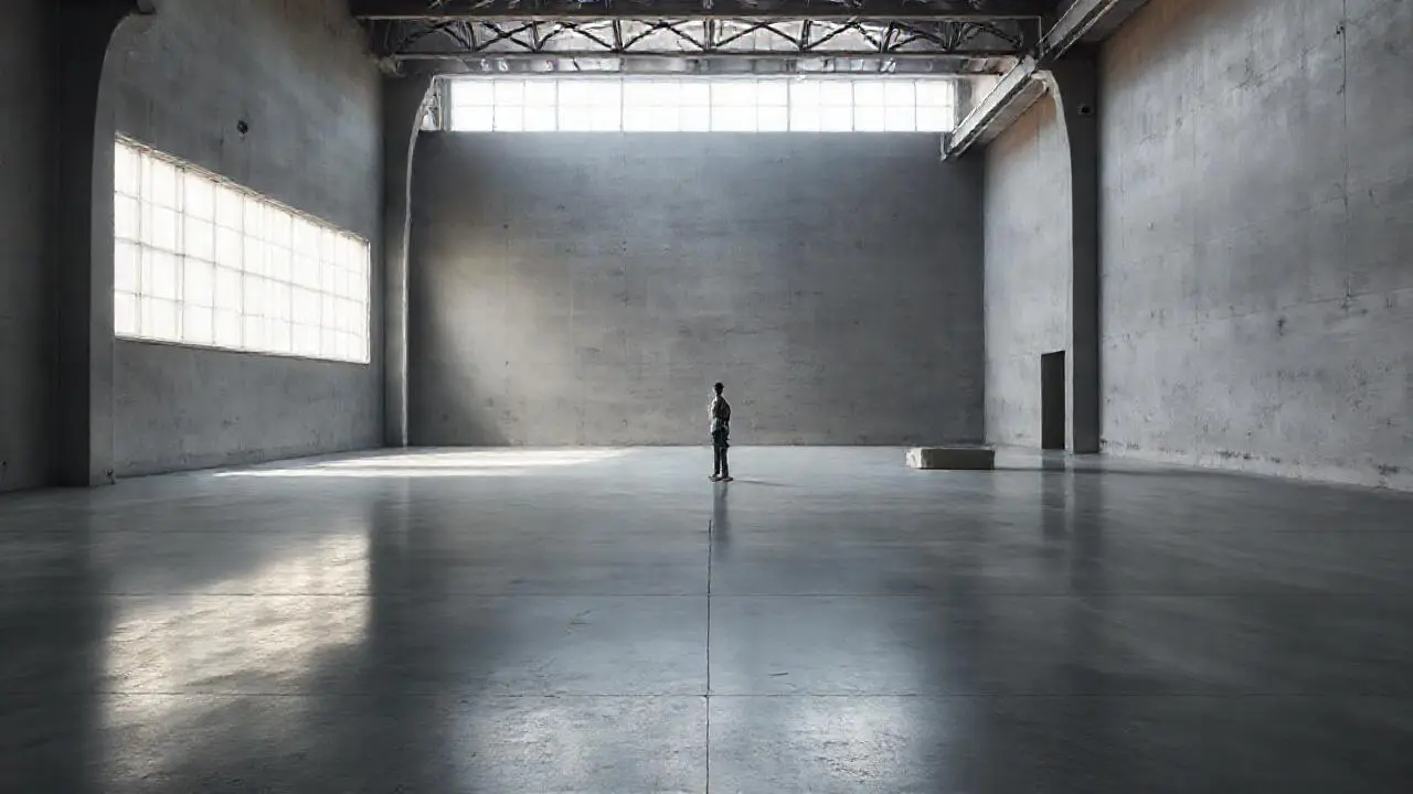 Espacio industrial amplio y minimalista